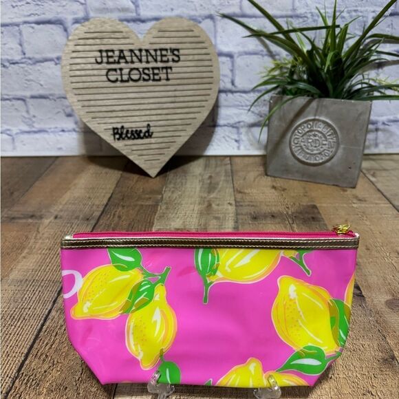 Lilly Pulitzer for Estée Lauder Pink w/Lemons Cosmetic Makeup Bag - Picture 3 of 4